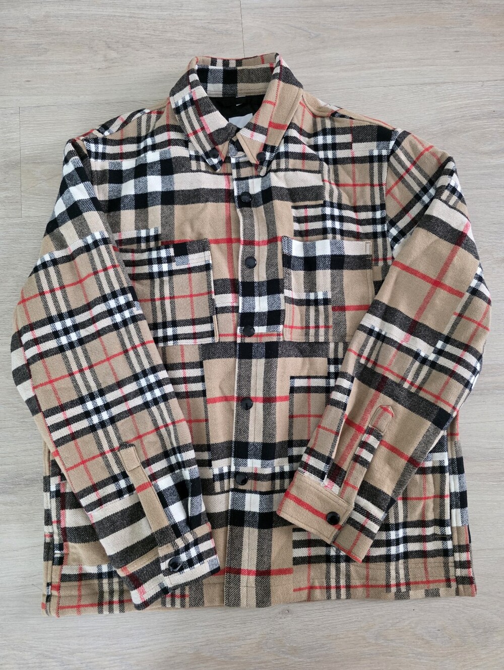 Burberry Black Lined Plaid Coat with Beige Trim